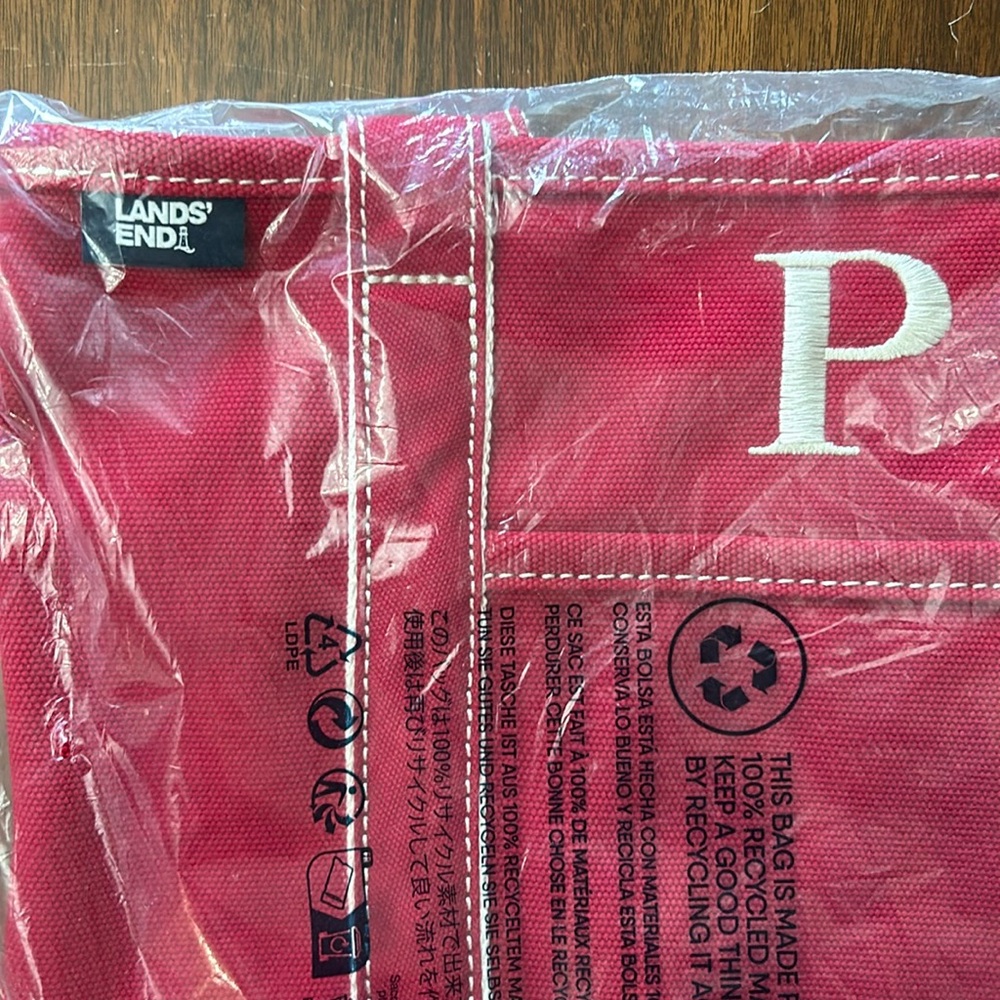 NWT Lands End long handle ziptop tote with initial P